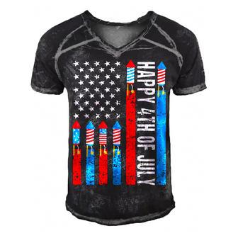 Happy 4Th Of July American Flag Fireworks Patriotic Outfits Men's Short Sleeve V-neck 3D Print Retro Tshirt | Mazezy