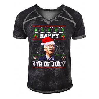 Happy 4Th Of July Biden Christmas Santa Hat Ugly Men's Short Sleeve V-neck 3D Print Retro Tshirt | Mazezy