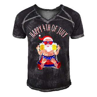 Happy 4Th Of July Santa Christmas In July Men's Short Sleeve V-neck 3D Print Retro Tshirt - Seseable