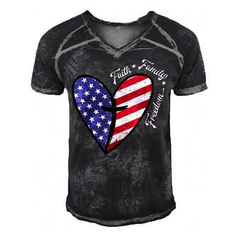 Heart Cross Faith Fourth 4Th Of July Patriotic Christians Men's Short Sleeve V-neck 3D Print Retro Tshirt - Seseable