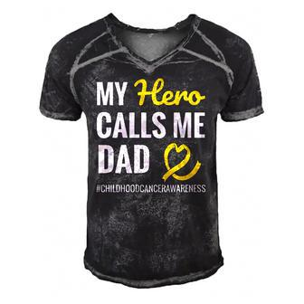 Hero Calls Me Dad Dipg Childhood Cancer Warrior Men's Short Sleeve V-neck 3D Print Retro Tshirt | Mazezy
