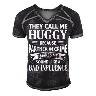 Huggy Grandpa Gift They Call Me Huggy Because Partner In Crime Makes Me Sound Like A Bad Influence Men's Short Sleeve V-neck 3D Print Retro Tshirt - Seseable