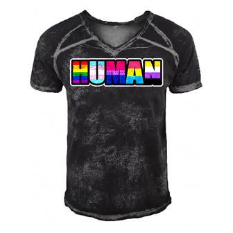 Human Lgbt Flag Gay Pride Month Transgender  Men's Short Sleeve V-neck 3D Print Retro Tshirt