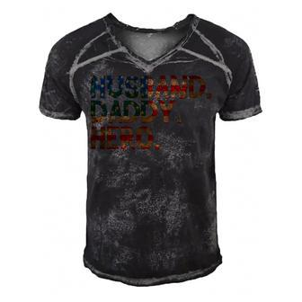 Husband Daddy Hero - 4Th Of July Fathers Day Dad Funny Men's Short Sleeve V-neck 3D Print Retro Tshirt - Seseable