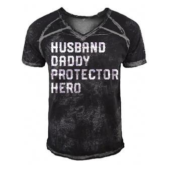 Husband Daddy Protector Hero 4Th Of July For Dad Men's Short Sleeve V-neck 3D Print Retro Tshirt - Seseable