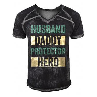 Husband Daddy Protector Hero Fathers Day Tee For Dad Wife Men's Short Sleeve V-neck 3D Print Retro Tshirt | Mazezy