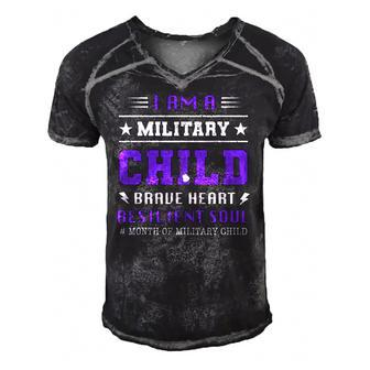 I Am A Military Kid Brave Heart Resilient Soul Purple Men's Short Sleeve V-neck 3D Print Retro Tshirt | Mazezy