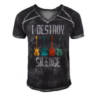 I Destroy Silence Guitar Vintage Guitarist Guitar Player Men's Short Sleeve V-neck 3D Print Retro Tshirt | Mazezy