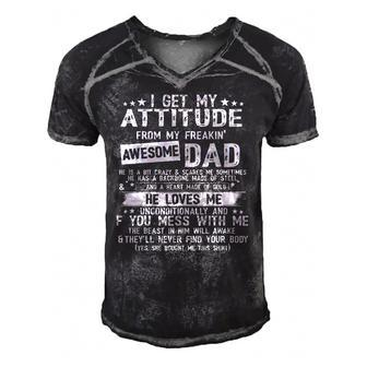 I Get My Attitude From My Freaking Awesome Dad Fathers Day Men's Short Sleeve V-neck 3D Print Retro Tshirt | Mazezy