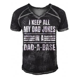 I Keep All My Dad Jokes In A Dad-A-Base Vintage Fathers Day Men's Short Sleeve V-neck 3D Print Retro Tshirt - Seseable
