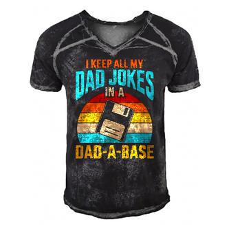 I Keep All My Dad Jokes In A Dad-A-Base Vintage Fathers Day Men's Short Sleeve V-neck 3D Print Retro Tshirt | Mazezy