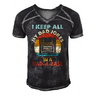 I Keep All My Dad Jokes In A Dad-A-Base Vintage Retro Daddy Men's Short Sleeve V-neck 3D Print Retro Tshirt | Mazezy