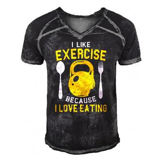 I Like Exercise Because I Love Eating Gym Workout Fitness Men's Short Sleeve V-neck 3D Print Retro Tshirt | Mazezy