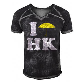 I Love Hk Yellow Umbrella Hong Kong Movement Men's Short Sleeve V-neck 3D Print Retro Tshirt | Mazezy