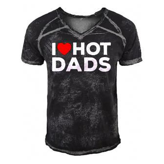 I Love Hot Dads Red Heart Funny Men's Short Sleeve V-neck 3D Print Retro Tshirt | Mazezy