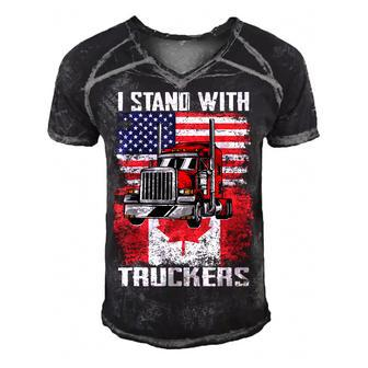 I Stand With Truckers - Truck Driver Freedom Convoy Support Men's Short Sleeve V-neck 3D Print Retro Tshirt - Seseable