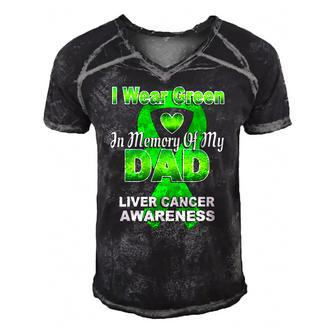 I Wear Green In Memory Of My Dad Liver Cancer Awareness Men's Short Sleeve V-neck 3D Print Retro Tshirt | Mazezy