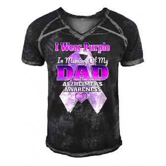 I Wear Purple In Memory Of My Dad Alzheimers Awareness Men's Short Sleeve V-neck 3D Print Retro Tshirt | Mazezy