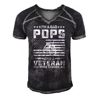 Im A Dad Pops And A Veteran Nothing Scares Me Funny Gifts Men's Short Sleeve V-neck 3D Print Retro Tshirt | Mazezy