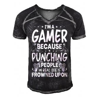 Im A Gamer Because Video Gamer Gaming Men's Short Sleeve V-neck 3D Print Retro Tshirt - Seseable