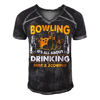Its All About Drinking Beer And Scoring 178 Bowling Bowler Men's Short Sleeve V-neck 3D Print Retro Tshirt - Seseable