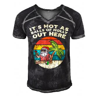 Its Hot As Balls Of Holly Santa Beach Christmas In July Xmas  Men's Short Sleeve V-neck 3D Print Retro Tshirt