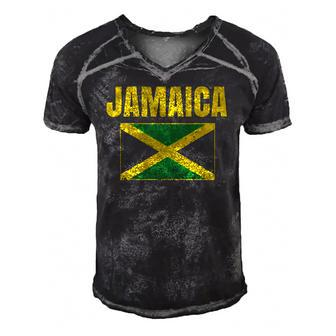 Jamaican Flag Vintage Jamaica Pride Map Country Gift Men's Short Sleeve V-neck 3D Print Retro Tshirt | Mazezy