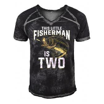Kids 2 Years Old Fishing Birthday Party Fisherman 2Nd Gift For Boy Men's Short Sleeve V-neck 3D Print Retro Tshirt