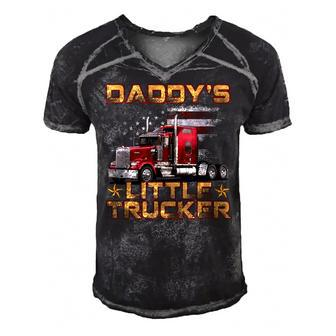 Kids Semi Truck Boys Gift Daddys Little Trucker Fathers Day Men's Short Sleeve V-neck 3D Print Retro Tshirt - Seseable