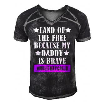 Land Of The Free Purple Up Military Child Mens & Womens Men's Short Sleeve V-neck 3D Print Retro Tshirt | Mazezy