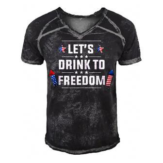 Lets Drink To Freedom Firework Patriotic 4Th Of July Men's Short Sleeve V-neck 3D Print Retro Tshirt - Seseable
