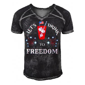 Lets Drink To Freedom Firework Patriotic 4Th Of July Men's Short Sleeve V-neck 3D Print Retro Tshirt | Seseable CA