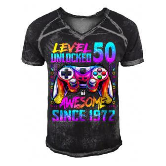 Level 50 Unlocked Awesome Since 1972 50Th Birthday Gaming Men's Short Sleeve V-neck 3D Print Retro Tshirt - Seseable