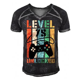Level 75 Unlocked Funny Video Game 75Th Birthday Gamer Party Men's Short Sleeve V-neck 3D Print Retro Tshirt - Seseable