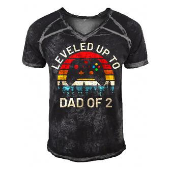 Leveled Up To Dad Of 2 Video Gamers Funny Gaming Two Daddy Men's Short Sleeve V-neck 3D Print Retro Tshirt - Seseable