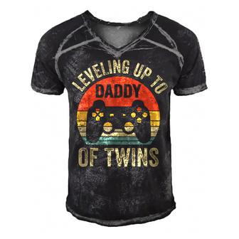 Leveling Up To Daddy Of Twins Expecting Dad Video Gamer Men's Short Sleeve V-neck 3D Print Retro Tshirt - Seseable