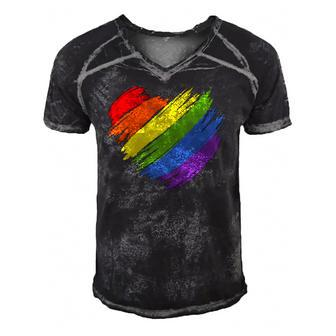 Lgbt Gay Pride Flag Gay Pride 2022 Heart Lgbt Men's Short Sleeve V-neck 3D Print Retro Tshirt | Mazezy