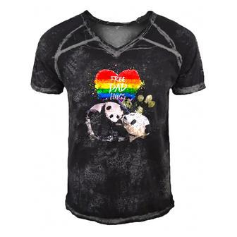 Lgbt Pride Papa Panda Bear Free Dad Hugs Fathers Day Love Raglan Baseball Tee Men's Short Sleeve V-neck 3D Print Retro Tshirt | Mazezy