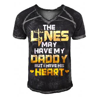 Lineman Dad I Have My Daddys Heart Fathers Day Kid Men's Short Sleeve V-neck 3D Print Retro Tshirt | Seseable CA