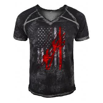 Lineman - Usa Flag Design Printed On Back Men's Short Sleeve V-neck 3D Print Retro Tshirt | Mazezy