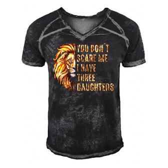 Lion Dad Dont Scare Me I Have 3 Daughters Funny Fathers Day Men's Short Sleeve V-neck 3D Print Retro Tshirt | Mazezy