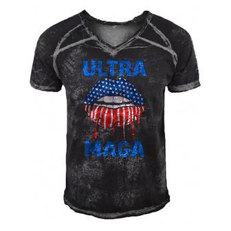 Lips American Flag Ultra Maga 2022 Lips Drip Men's Short Sleeve V-neck 3D Print Retro Tshirt | Mazezy