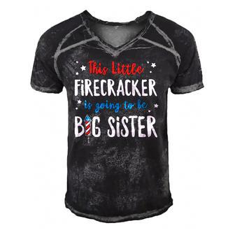 Little Firecracker Pregnancy Announcement 4Th Of July Girls Men's Short Sleeve V-neck 3D Print Retro Tshirt | Mazezy