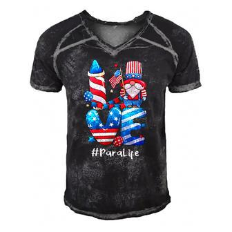 Love Para Life Gnome Usa Flag 4Th Of July Patriotic Men's Short Sleeve V-neck 3D Print Retro Tshirt | Mazezy