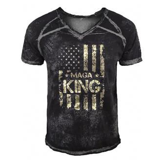 Maga King Make America Great Again Retro American Flag Men's Short Sleeve V-neck 3D Print Retro Tshirt | Mazezy