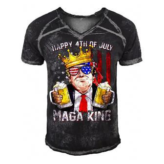 Maga King Trump Patriotic Happy 4Th Of July American Flag Men's Short Sleeve V-neck 3D Print Retro Tshirt - Monsterry DE