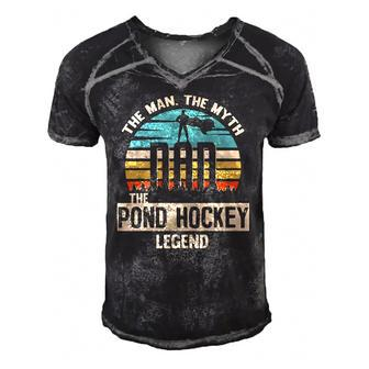 Man Myth Legend Dad Pond Hockey Player Men's Short Sleeve V-neck 3D Print Retro Tshirt | Mazezy