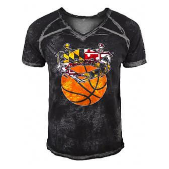 Maryland Crab State Pride Flag Gift - Basketball & Blue Crab Men's Short Sleeve V-neck 3D Print Retro Tshirt | Mazezy
