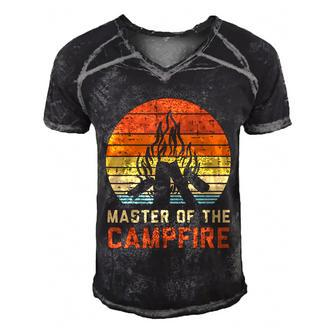 Master Of The Campfire Sunset Retro Bonfire Camping Camper Men's Short Sleeve V-neck 3D Print Retro Tshirt - Monsterry