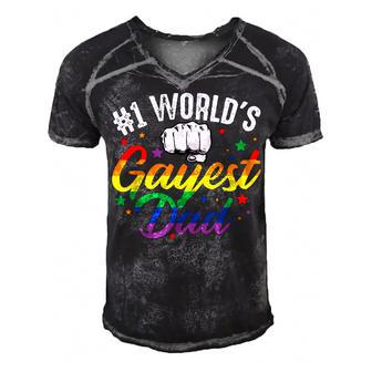 Mens 1 Worlds Gayest Dad Funny Fathers Day Lgbt Pride Rainbow 14 Shirt Men's Short Sleeve V-neck 3D Print Retro Tshirt | Favorety UK